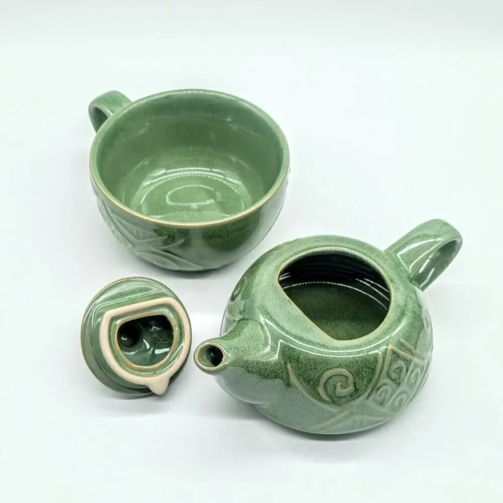 Pier 1 Sage Green Stoneware Stackable Teapot Cup For One NWT